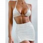European American Swimsuit Three-Piece Set Summer Hot Style Solid Color Shiny Sexy Halter Bikini Sho