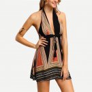 Summer European American Sexy Deep V Tether Short Skirt Halter Neck Flower Color Dress