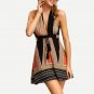 Summer European American Sexy Deep V Tether Short Skirt Halter Neck Flower Color Dress
