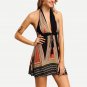 Summer European American Sexy Deep V Tether Short Skirt Halter Neck Flower Color Dress