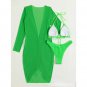 New European American Solid Color Sexy Bikini Swimsuit Mesh Long-Sleeved Blouse Split Three-Piece
