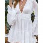 European American Solid Color Sexy Deep V-Neck Beach Dress Chiffon