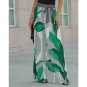 Spring Summer Casual Temperament Women's Clothing Printed Leaf Laced-Up Pants Wide-Leg