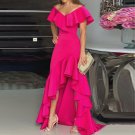 European American Women's Clothing Temperament V-Neck Ruffled Irregular Elegant Dress
