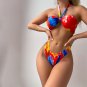 New European and American printing neck hanging gauze long skirt triangle bikini swimsuit three piec