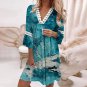 European American Spring Style V-Neck Printed Lace Stitching Bohemian Casual Holiday Dress