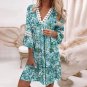 European American Spring Style V-Neck Printed Lace Stitching Bohemian Casual Holiday Dress