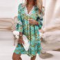 European American Spring Style V-Neck Printed Lace Stitching Bohemian Casual Holiday Dress