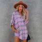 Autumn New Style European American Plaid Printed v-Neck Long-Sleeved Shirt Dress Women