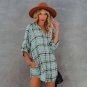 Autumn New Style European American Plaid Printed v-Neck Long-Sleeved Shirt Dress Women