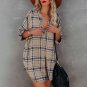 Autumn New Style European American Plaid Printed v-Neck Long-Sleeved Shirt Dress Women