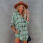 Autumn New Style European American Plaid Printed v-Neck Long-Sleeved Shirt Dress Women