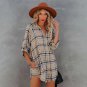 Autumn New Style European American Plaid Printed v-Neck Long-Sleeved Shirt Dress Women