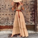 New French High Waist V-Neck Stitching Classy Mid-Length Dress Long Skirt