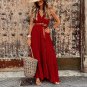 New French High Waist V-Neck Stitching Classy Mid-Length Dress Long Skirt