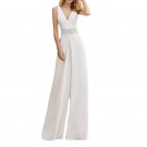 European American Summer Women's New Style Sleeveless V-Neck Jumpsuit Slim-Fit Trousers