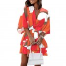 Autumn Winter European American Women's One-Step Skirt Batwing Sleeves Short Fashion Casual Printed 