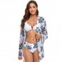 [European American Three-Piece Swimsuit Women] Sexy Split Triangle Bikini Digital Printing Long Blou