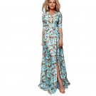 Summer New Style Shirt Skirt Printed Dress Mid-Sleeved v-Neck Long