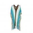 New Style Hollow Color-Blocking Knitted Fringed Shawl Vacation Blouse Skirt Beach Swims
