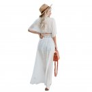 New Style Cotton Stitching Cardigan Lace-Up Beach Skirt Vacation Long Bikini Outer Blouse Sunscreen 