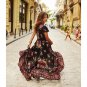 Printed Short-Sleeved Dress Popular Palace Vintage Large Swing Skirt