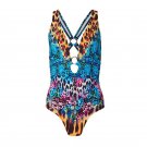 European American One-Piece Swimsuit Women Printed Deep v Cross Backless Bikini Beach