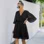 2022 Summer New Style V-Neck Solid Color Polka Dot Chiffon Dress