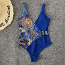 Vintage Printed Ethnic Style One-Piece Swimsuit v-Neck Bikini