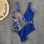 Vintage Printed Ethnic Style One-Piece Swimsuit v-Neck Bikini