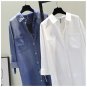 Mid-Length Cotton Denim Shirt Dress Women 2022 Spring Autumn New Style Double Pocket Roll Sleeve Thi