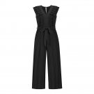 High Waist Pleated Jumpsuit Wide Leg Pants Summer Dress Large Size Casual Slim-Fit Classy V-Neck Jum