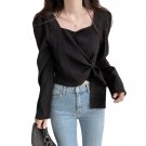 Long Sleeve Solid Color Pullover Shirt Temperament Commuter Versatile Irregular Top