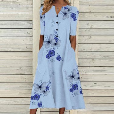 Decorative Dress Fine Workmanship Polyester V Neck Printed Party Dress for Summer