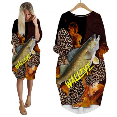 3D Digital Carp Print Long Sleeve Dress Casual Women's Clothing