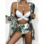 New Sexy Sling Cardigan Three-Piece Bikini Printed Blouse Split High Waist Swimsuit
