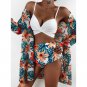 New Sexy Sling Cardigan Three-Piece Bikini Printed Blouse Split High Waist Swimsuit