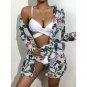 New Sexy Sling Cardigan Three-Piece Bikini Printed Blouse Split High Waist Swimsuit