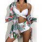 New Sexy Sling Cardigan Three-Piece Bikini Printed Blouse Split High Waist Swimsuit