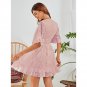 Short Skirt Summer Pullover V-Neck Chiffon Hollow Flower Ruffle Sleeve Classy Ruffled A-Line Dress