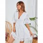 Short Skirt Summer Pullover V-Neck Chiffon Hollow Flower Ruffle Sleeve Classy Ruffled A-Line Dress