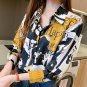 Women Long Sleeve Scrawling Letters Print Buttons Chiffon Shirt Blouse
