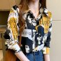 Women Long Sleeve Scrawling Letters Print Buttons Chiffon Shirt Blouse