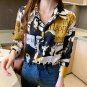 Women Long Sleeve Scrawling Letters Print Buttons Chiffon Shirt Blouse