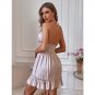 Solid Color Deep V Sling Fungus Edge Parallel Crinkle Dress