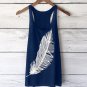 Plus Size Feather Print Casual Summer Women Vest O-Neck Sleeveless Tank Top