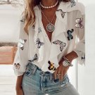 Women T-Shirt Printing V-Neck Chiffon Casual Long Sleeve Sexy Tops for Spring/Summer