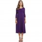 European American Long Round Neck Mid-Sleeve Solid Color Large Swing Dress