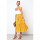 Sweet European American Style Pocket Pleated Ladies Skirt Long