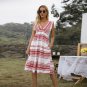 Bohemian Dress Stripe V Neck Sleeveless Ruffles Women Cupcake Dress Vacation Beachwear
